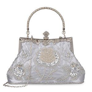 Handbag Vintage Rose Embroidered Beaded Sequin Evening Bag Wedding ^-^
